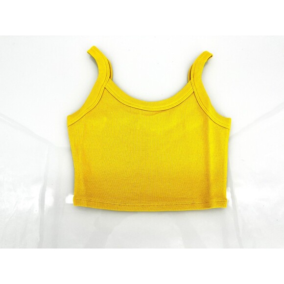 Dressed in LALA Tops - Women's Top - Mimosa Ribbed Cropped Tank Top Yellow Stretchy Round Size Small